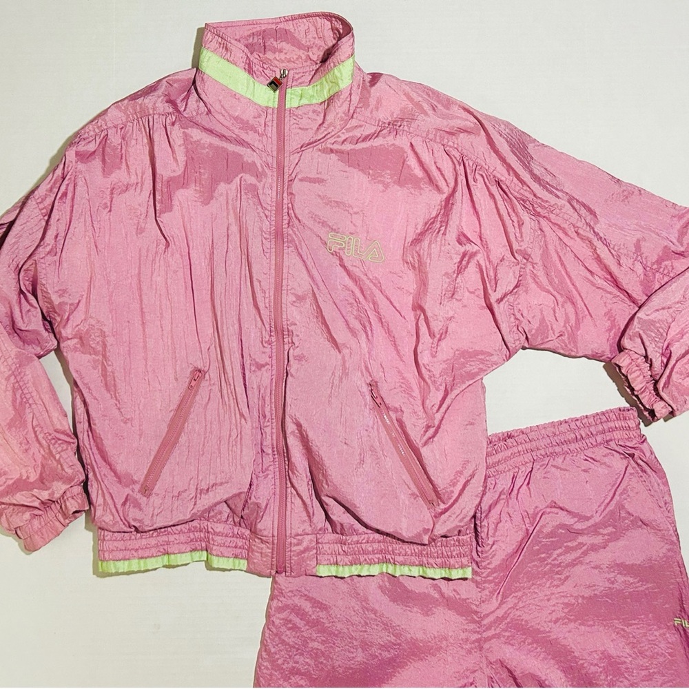 FILA Vintage Pastel Nylon Track Suit Size 10 Jacket & Pants | Purple Pink Lilac